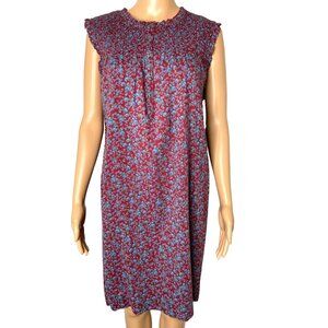 Caslon Red Folk Print Sleeveless Shift Dress Ditsy Daisy Ruffle Neck Size M NWT